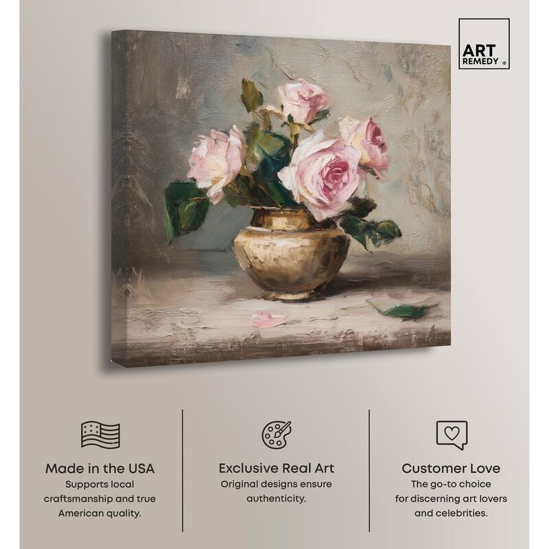 Pink Petals and Brass Canvas by Art Remedy, Gallery Wrapped