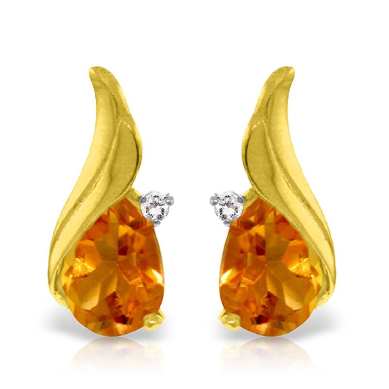 3.26 Carat 14K Solid Gold Stud Earrings Diamond Citrine Gemstone - Yellow