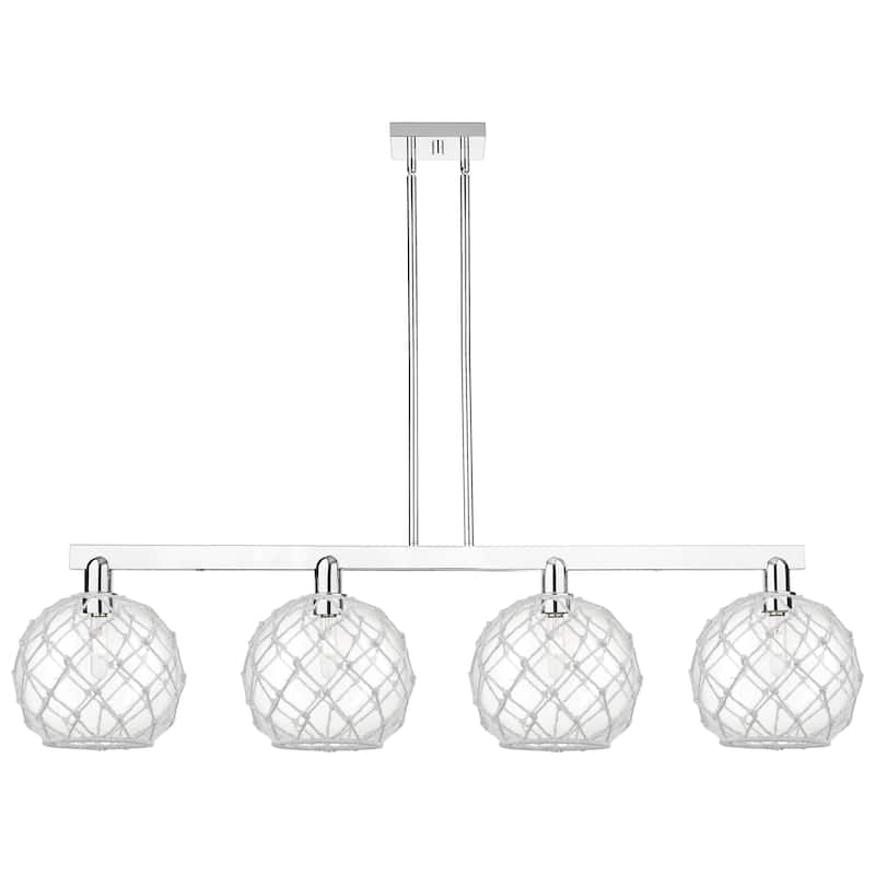 Innovations Lighting Endless Possibilities Arcadia - Farmhouse Rope - 4 Light 53" Stem Hung Island Light - Clear Glass with White Rope/Polished Chrome