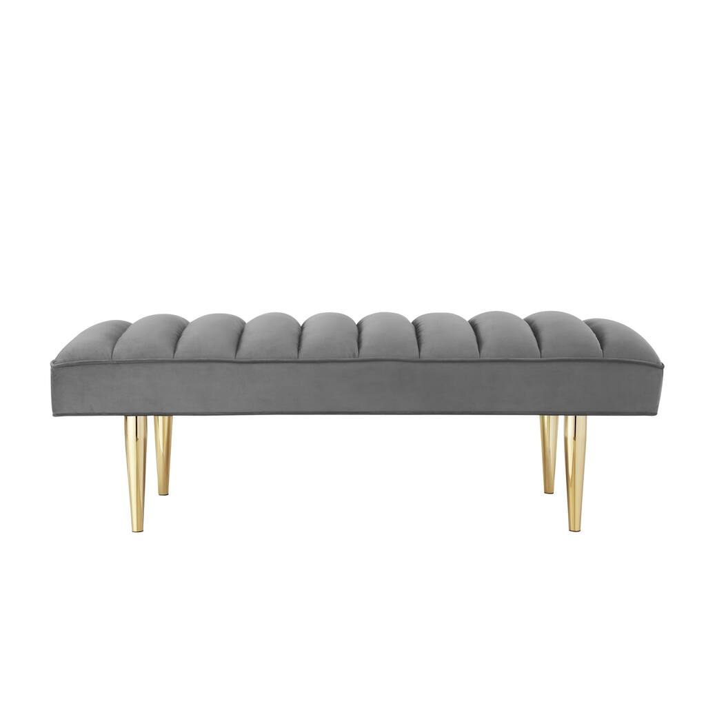 HomeRoots 53" Light Gray And Gold Upholstered Velvet Bench - 22