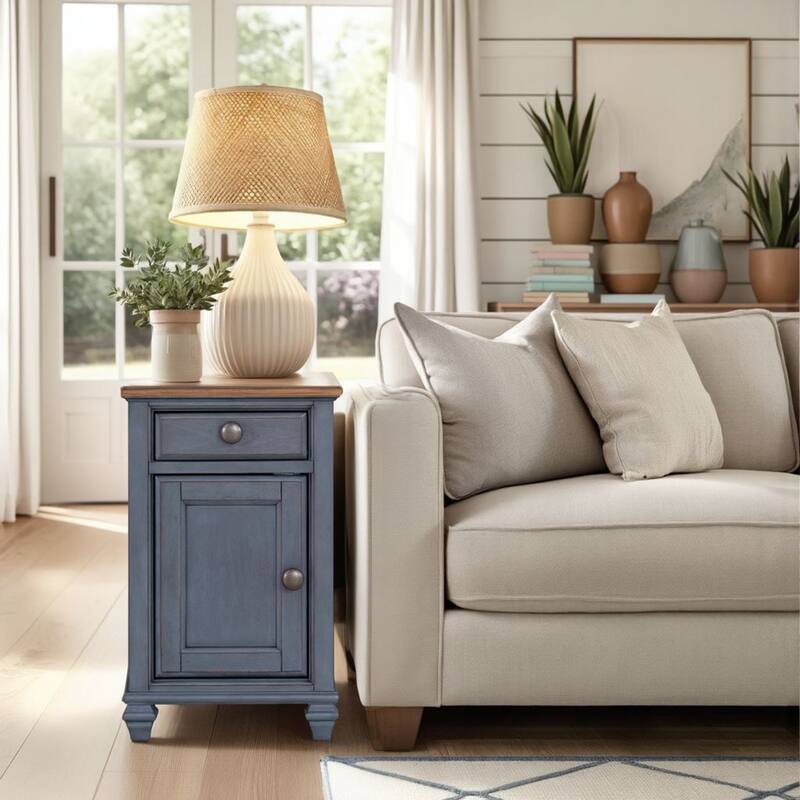 Bridgevine Home Americana 14 inch Chairside Table, No Assembly Required, Corduroy Blue Finish