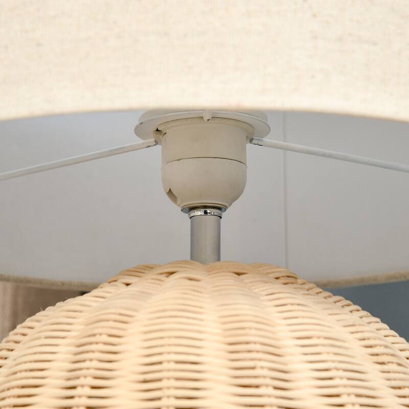 HOMCOM Nautical Style Table Lamp, Bedside Reading Light with White Fabric Lampshade and Rattan Base for E26 LED or Halogen Bulb