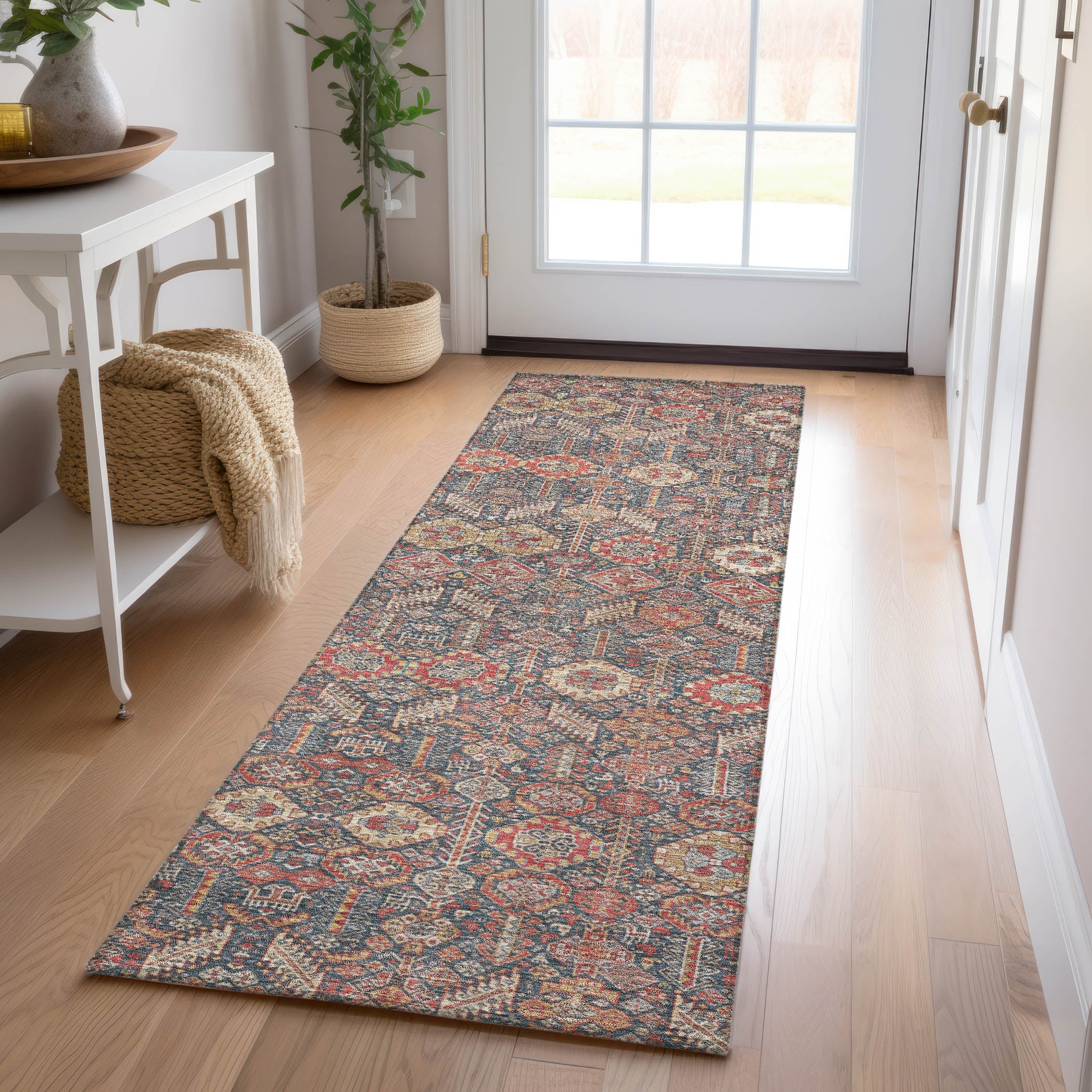 Machine Washable Indoor/ Outdoor Traditional Boho Chantille Rug