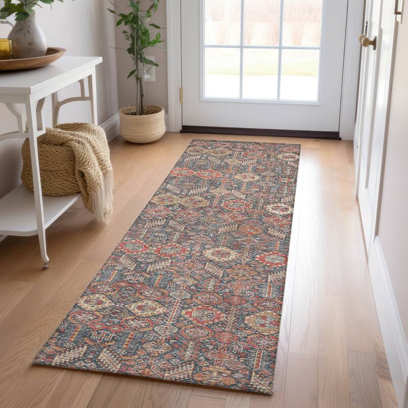 Machine Washable Indoor/ Outdoor Traditional Boho Chantille Rug - Red - 2'3" x 7'6"