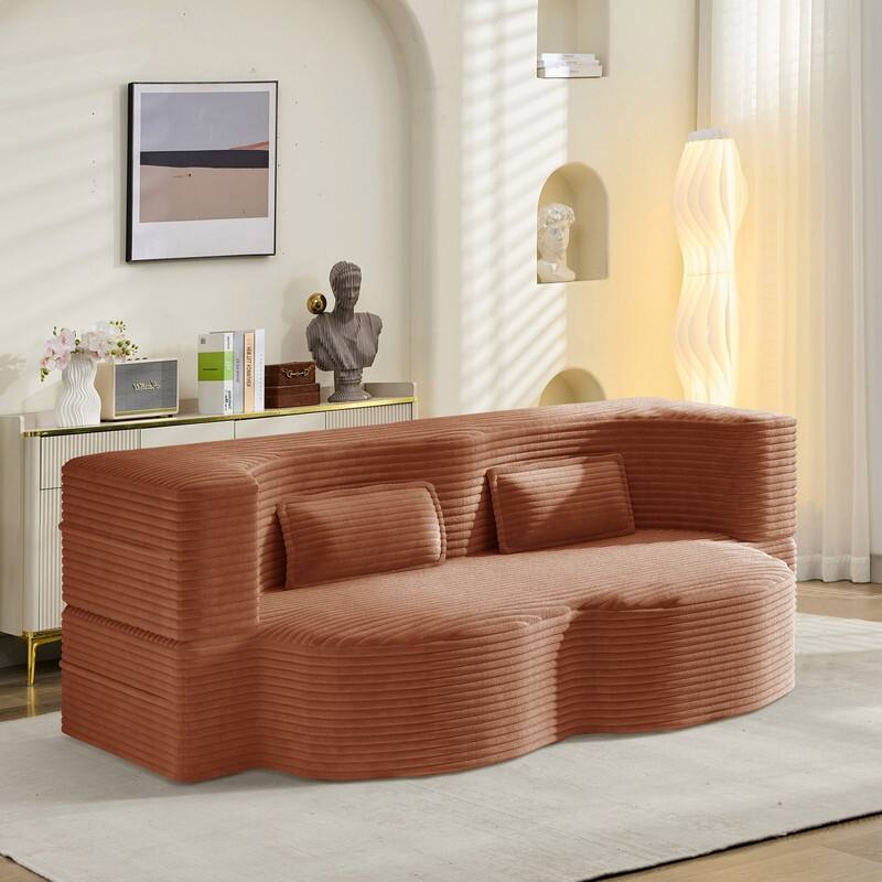 Modern 78.7" Floor Sofa With 2 Pillows For Small Pace Living Room, Convertible Sleeper Sofa Bed
