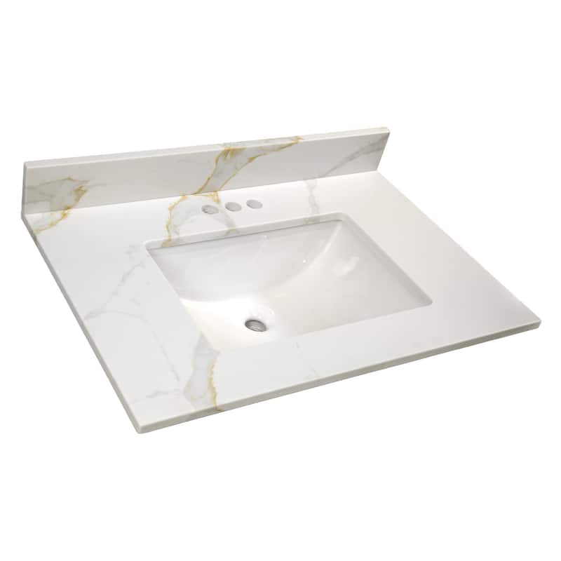 Calesco Calacatta Quartz Bathroom Vanity Top with Sink and Backsplash