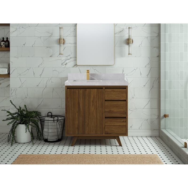 Willow Collections 36 in. W x 22 in. D Madison Teak Left Offset Sink Bathroom Vanity with Countertop