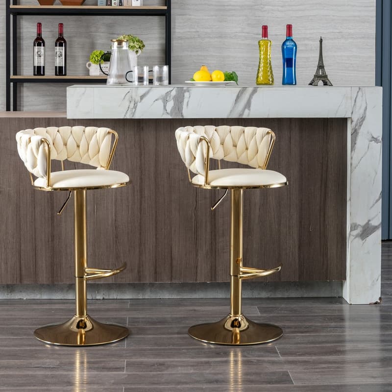 JOLIWING Modern and Luxury Bar Stools With Back And Footrest(Set of 2)Beige - Set of 2