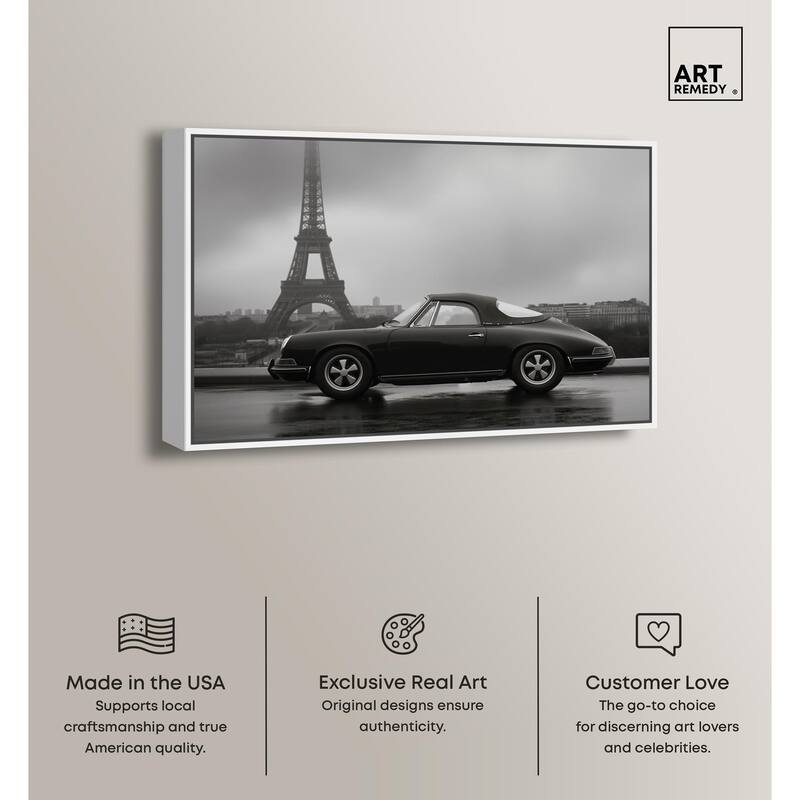 Classic Car and Eiffel Noir Canvas by Art Remedy