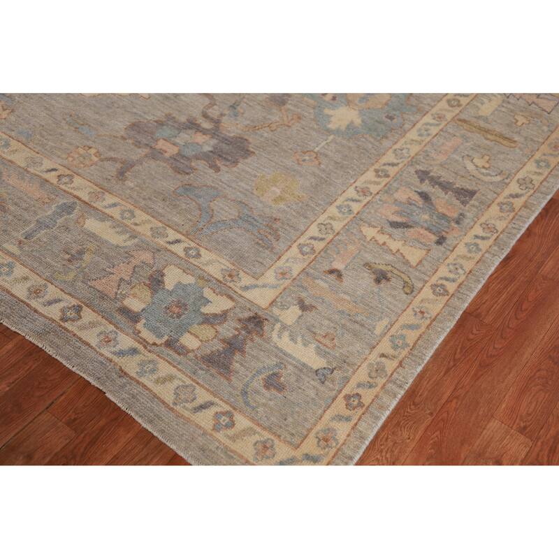Hand Knotted Oriental 100% Wool Carpet Transitional All-Over Greys & Charcoal Oushak Area Rug - 9' 8'' X 8' 4''