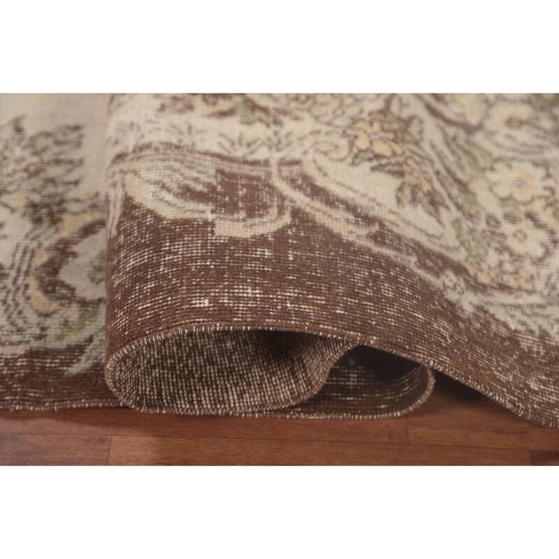 Anatolian Turkish Vintage Rug Handmade Distressed Beige Wool Carpet - 6'1" x 9'7"