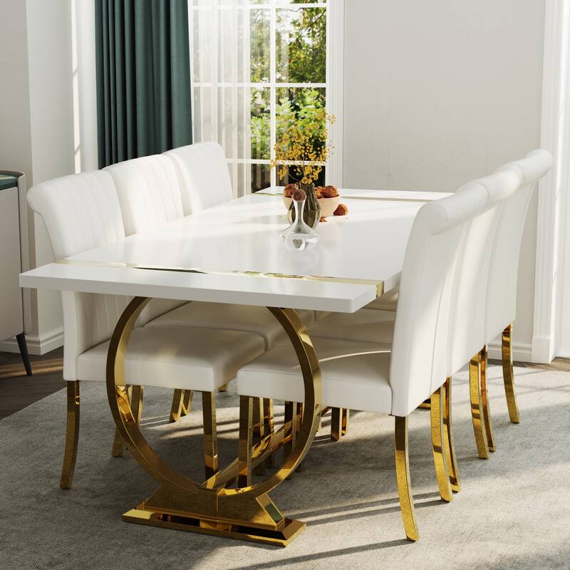 Luxury Dining Table Set with PU Leather Dining Chairs