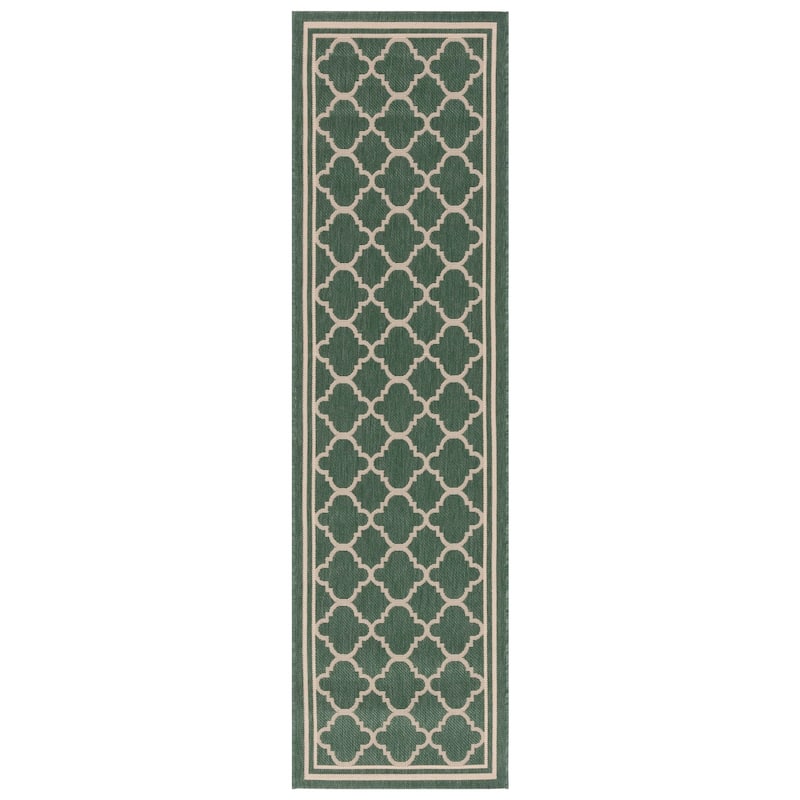 SAFAVIEH Courtyard Kristelle Indoor/ Outdoor Waterproof Patio Backyard Rug - 2'3" x 6'7" Runner - Dark Green/Beige
