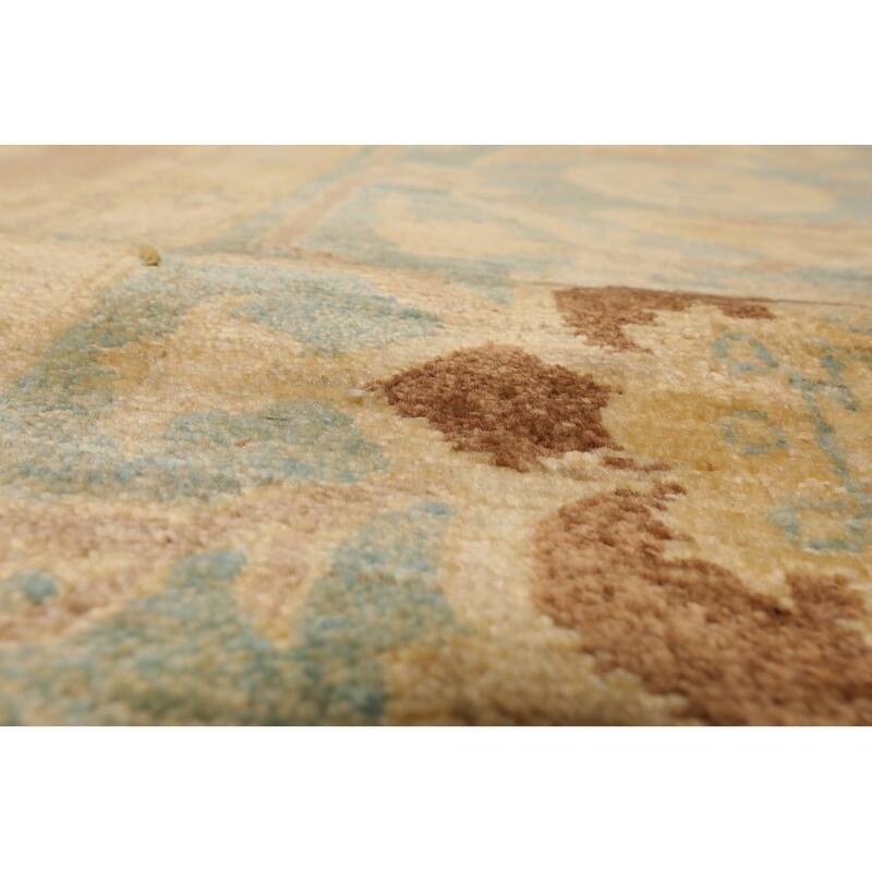 Hand Knotted Peshawar Taupe,Aqua Wool Traditional Oriental Area Rug - 7' 10'' x 10'