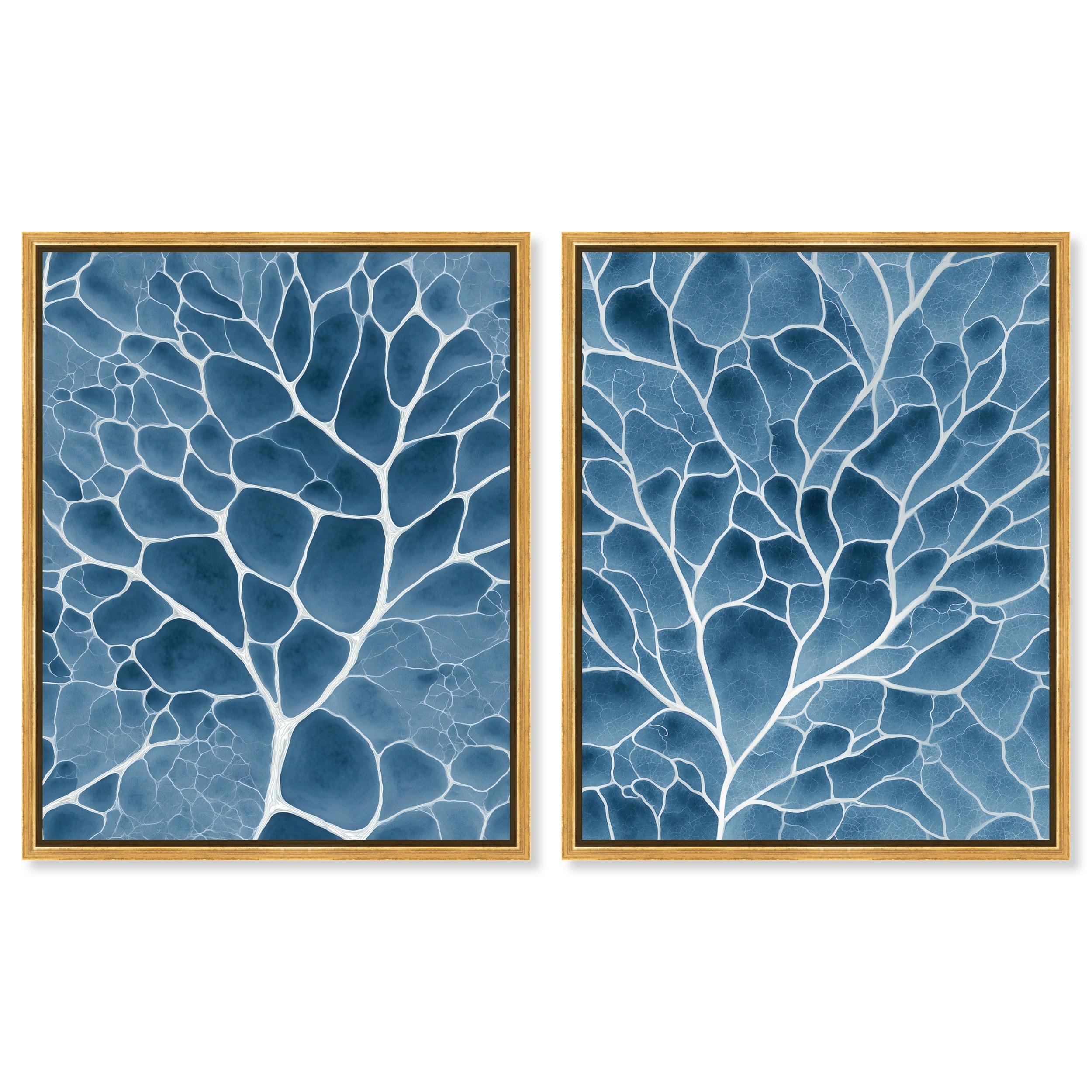 Teal Tangles Duo Blue Gold Wall Art Set Framed Canvas by Art Remedy