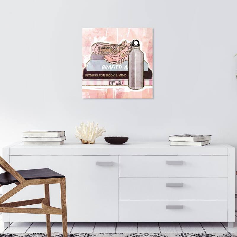 Wynwood Studio Canvas Fashion and Glam Sneakers on Books Pink and Light Pink Glam Wall Art Canvas Print - 20 x 20