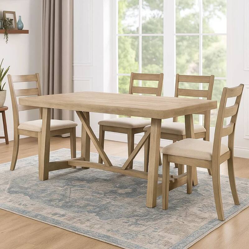 Gexy Dining Table, 84 Inch, Brown Oak Veneer, Trestle Angled Base - Oak Brown