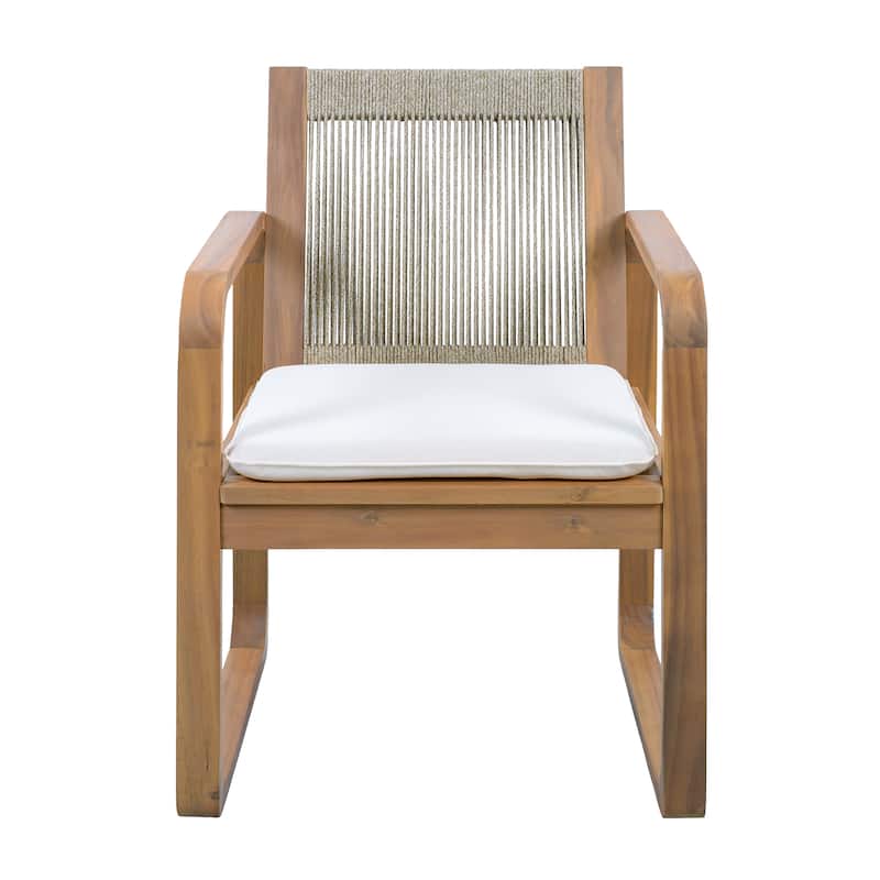 Christopher Knight Home - Ronan Outdoor Acacia Wood Dining Set with Rope Back Chairs & Curved Leg Dining Table, Teak Finish