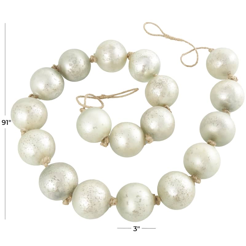 Black Glass Handmade Round Extra Long Frosted Orb Beaded Garland with Tassel with Knotted Jute Rope