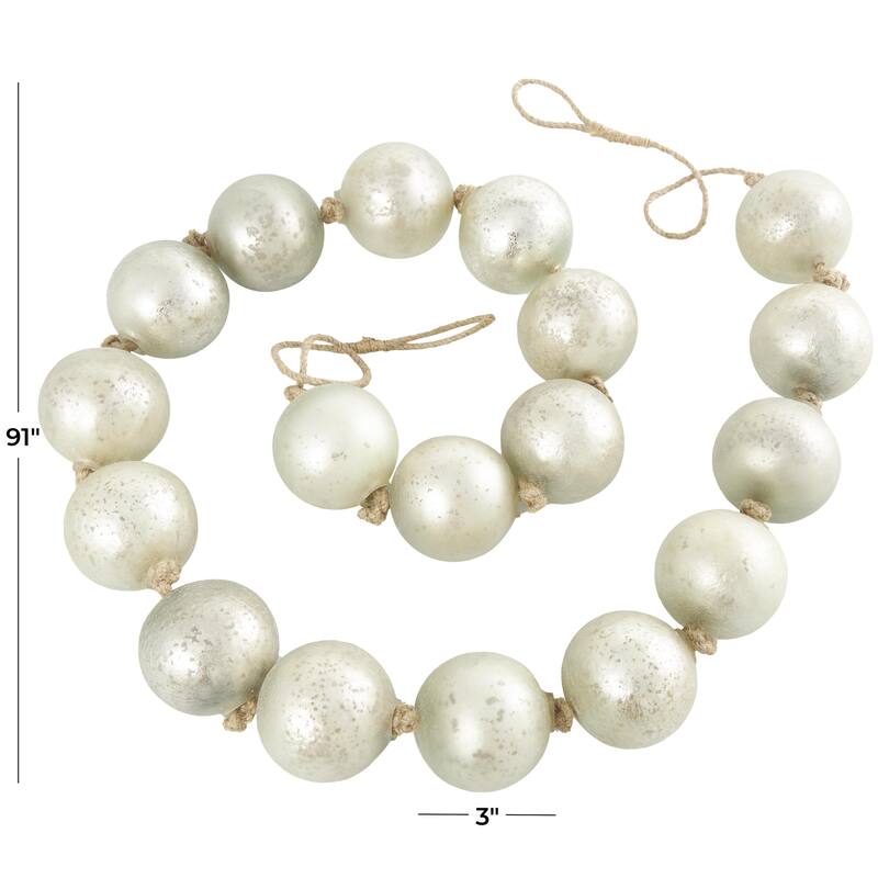 Glass Handmade Round Extra Long Frosted Orb Beaded Garland with Tassel with Knotted Jute Rope - Roche River Decor