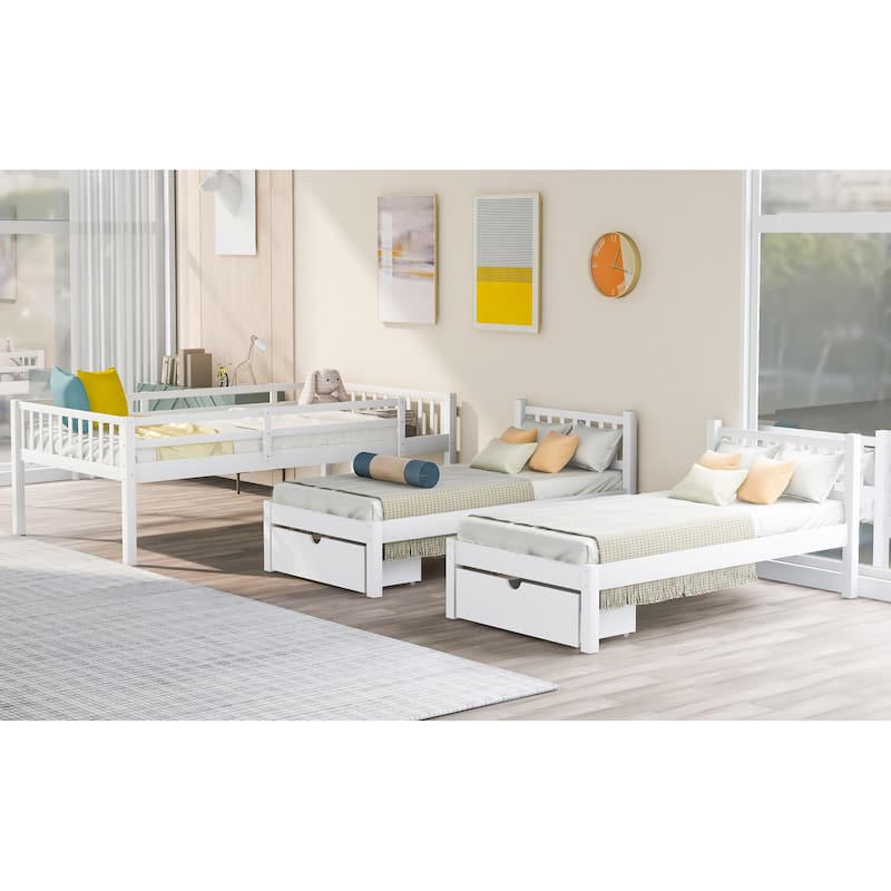 Full Over Twin Twin Bunk Bed with Drawers, Guardrails, and Storage Shelf