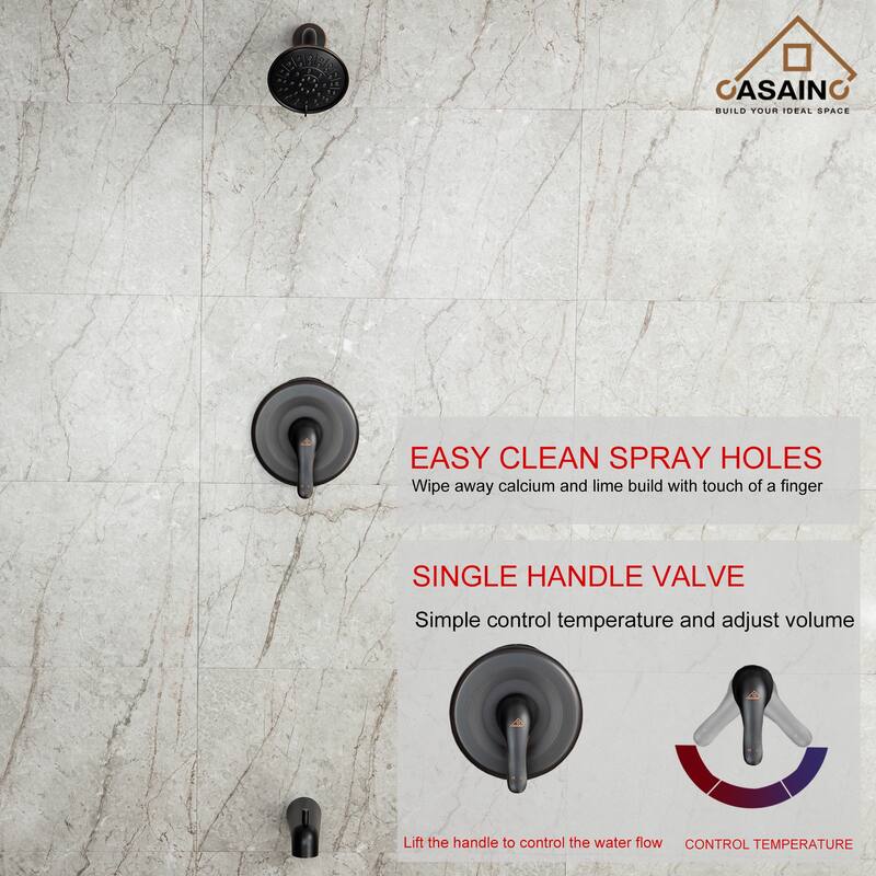Single Handle 3-Spray Wall Mount Tub and Shower Faucet with Pressure Balanced Valve - 4.84" x 4.84"