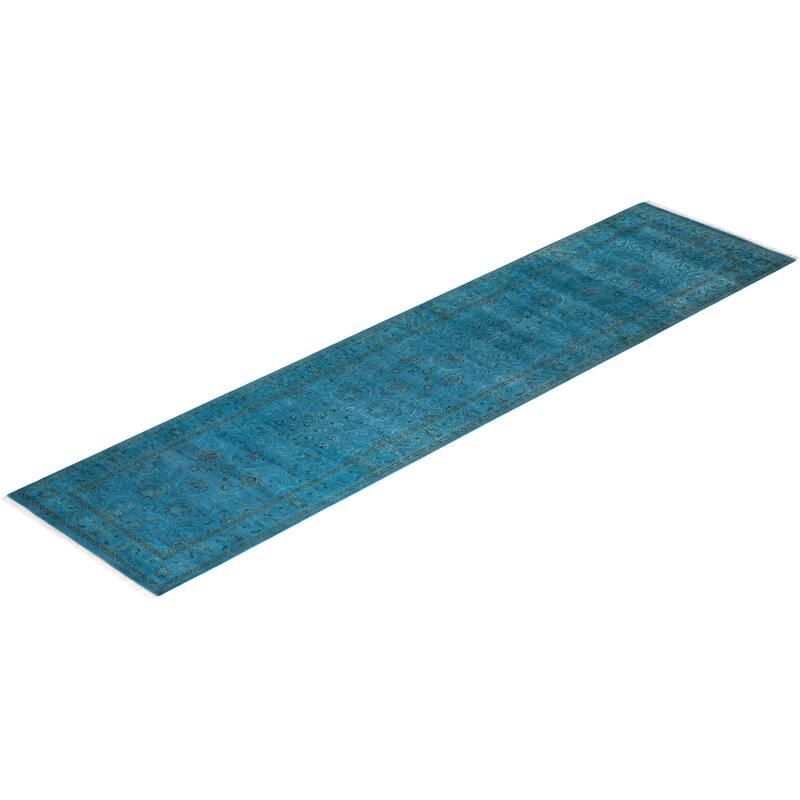 Fine Vibrance, One-of-a-Kind Hand-Knotted Runner Rug - Blue, 2' 6" x 10' 3" - 2' 6" x 10' 3"