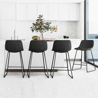 Modern Faux Leather Metal Frame Counter Height Bar Stools (Set of 4)
