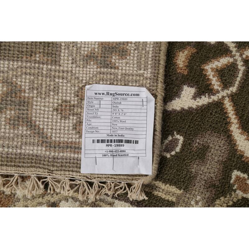 Green Oushak Oriental Runner Rug Hand-Knotted Transitional Wool Carpet - 2'6"x 9'8"