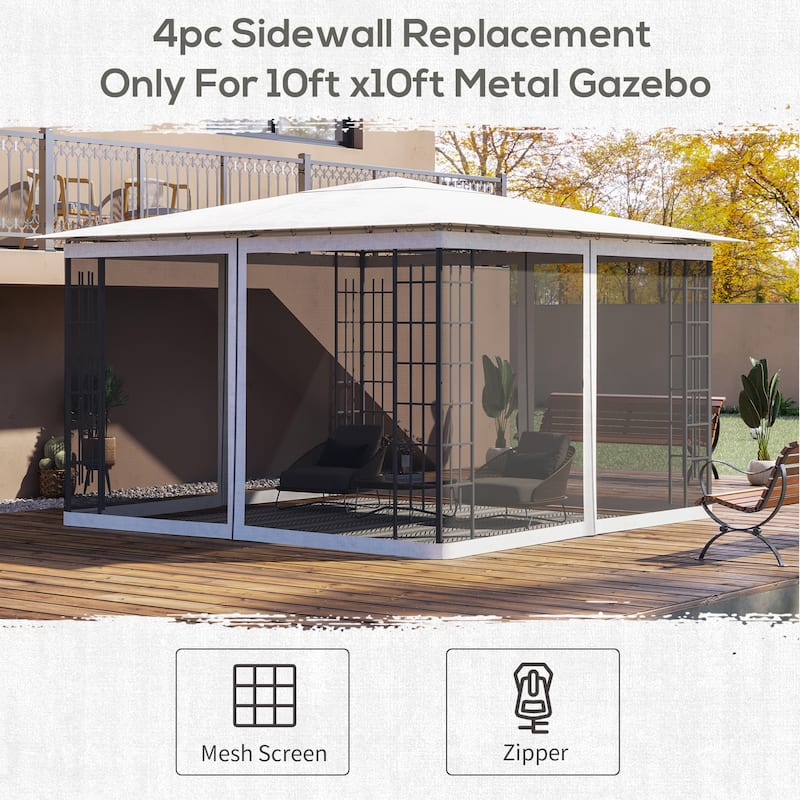 10x12 Foot Replacement Mesh Sidewall for Gazebos and Canopy Tents with Zippers, White