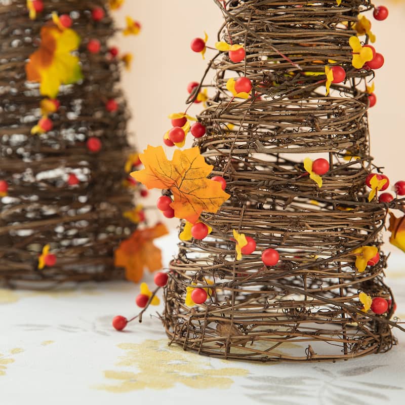 Glitzhome 24"H Set of 2 Fall Rattan Berries and Maple Leaves Table Tree