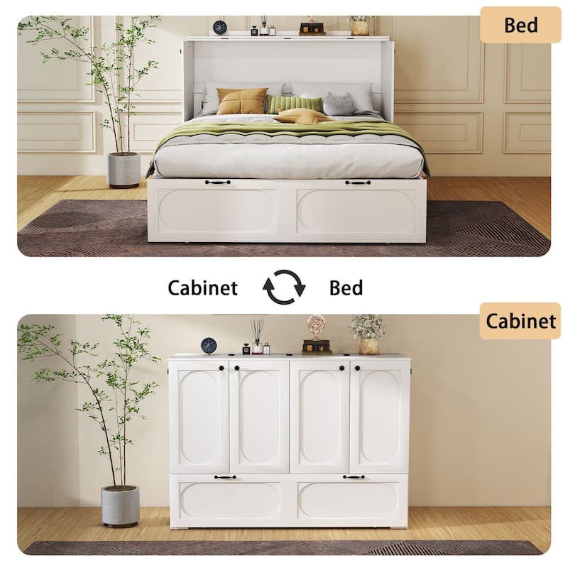 Convertible Murphy Bed Multifunctional Rooms Accent Cabinet Dresser