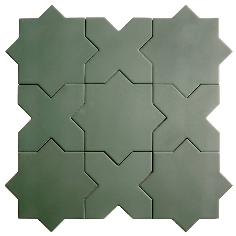 Seville 7" Star with 5" Cross Matte Porcelain Wall and Floor Tile (10.62 sq ft/case) - 68 Pack - Sage Green