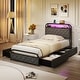 preview thumbnail 6 of 6, Black Metal Twin Platform Bed with LED Lights Storage Headboard and Drawers
