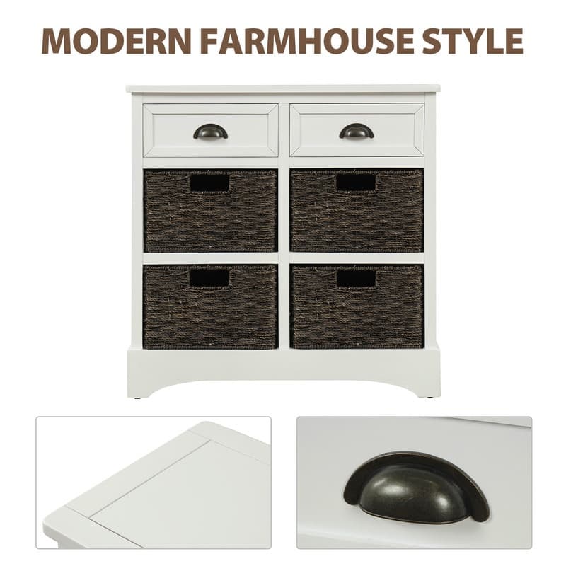 Rustic Acacia&Rattan Storage Cabinet-Farmhouse Style,No Assembly