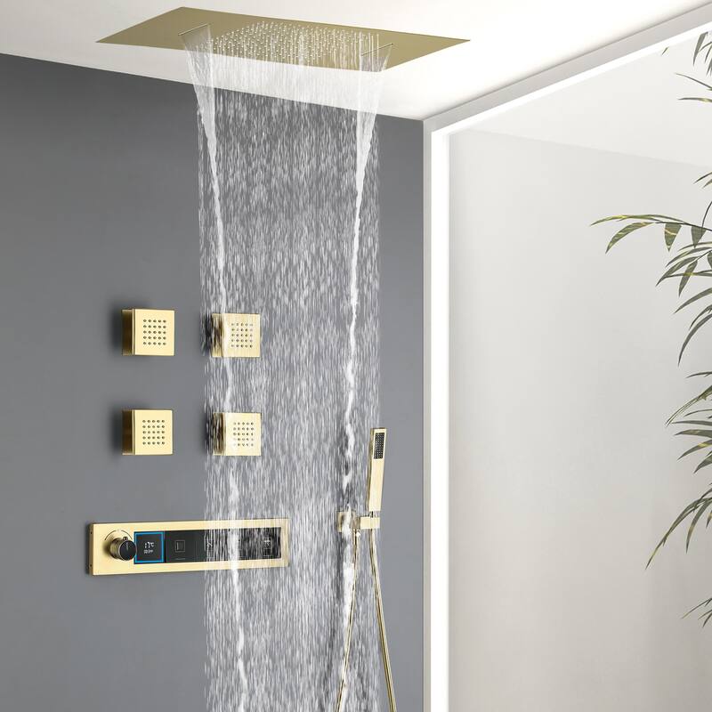 Modland Square Digital Rain and Waterfall Shower System with High-pressure Handheld Showerhead & 4 Massage Jets