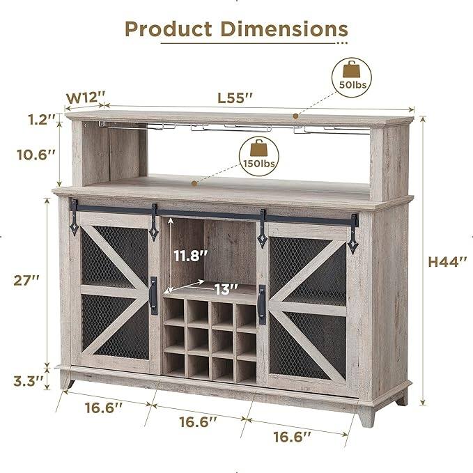 Farmhouse Coffee Bar Cabinet, Wine Bar Cabinet, Kitchen Buffet Cabinet