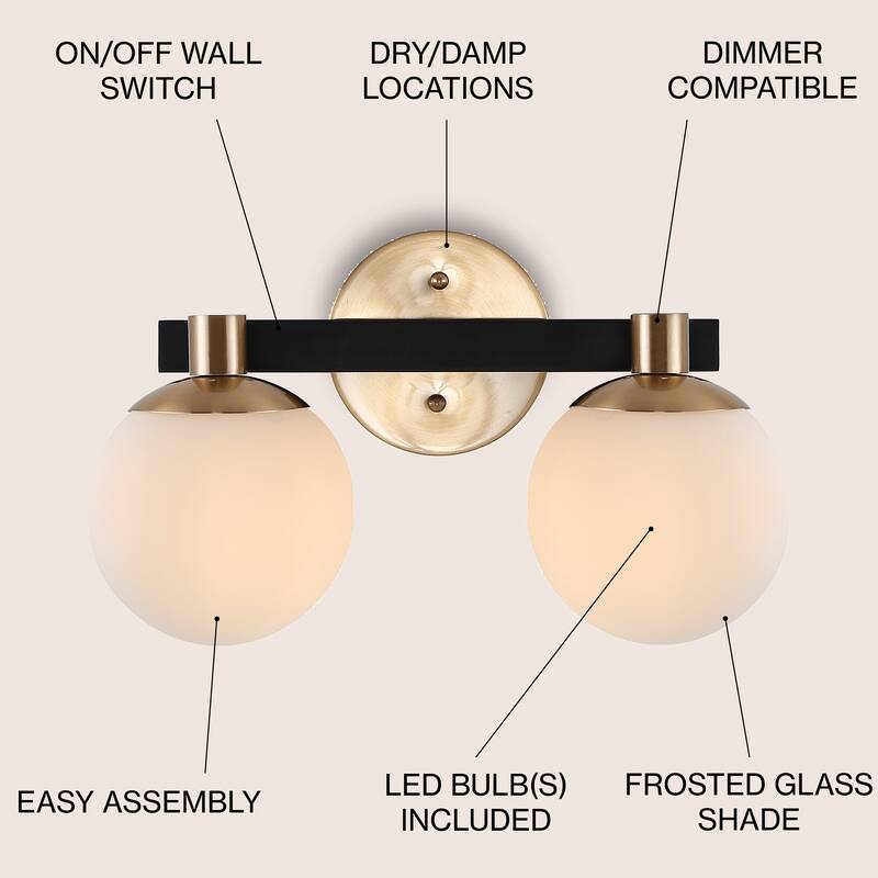 Cecil Globe Metal/Frosted Glass Modern Contemporary LED Vanity, by JONATHAN Y