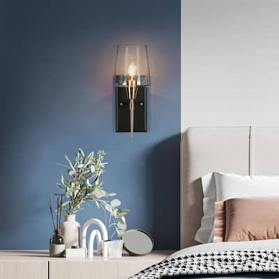 Modern Black Gold 1-Light Dimmable Wall Sconce Traditional Vanity Light with Glass/Fabric