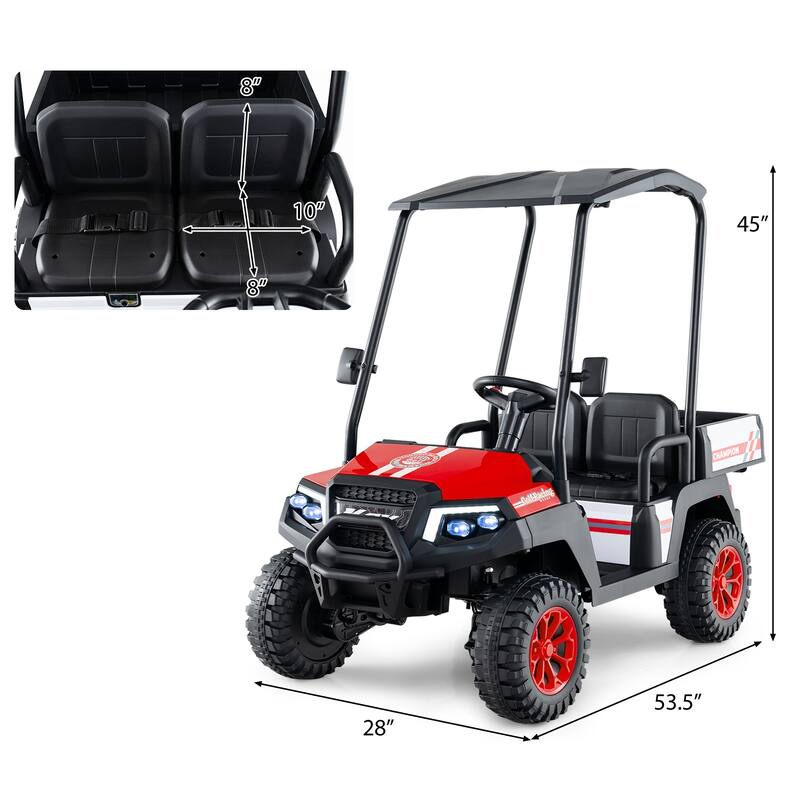 Kids Ride On Golf Cart with Remote 24V Rechargeable Battery USB Music and Sun Awning - 53.5" × 28" × 45" (L x W x H)