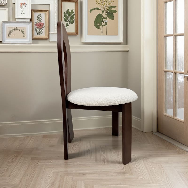 Dining Chairs Set of 2, Key-design Home Chairs, Pure White Teddy Velvet Solid Wooden Dining Chairs with Ribbon-Cross Backrest