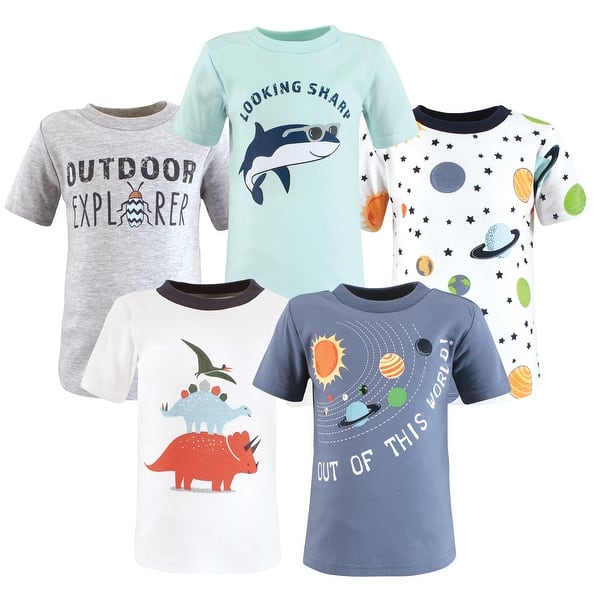 slide 1 of 1, Hudson Baby Infant Boy Short Sleeve T-Shirts, Solar System Shark 12-18 Months - Solar System Shark