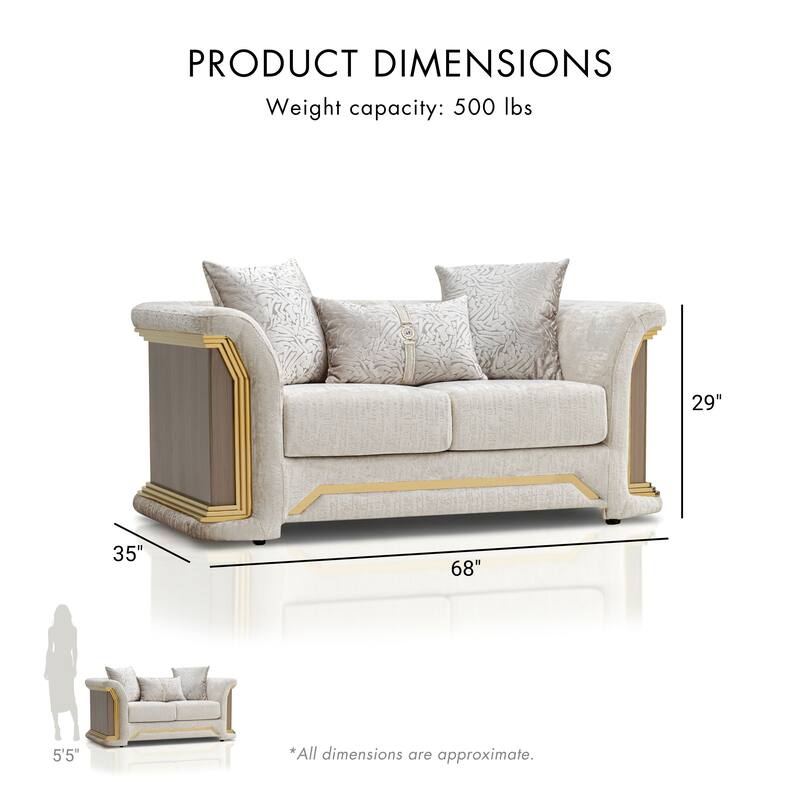 Furniture of America Ospray V Glam Upholstered Metallic Taupe Loveseat with Accent Pillows