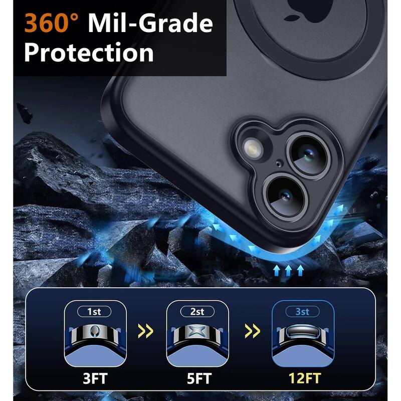 iPhone 16 360° Adjustable Stand Compatible with MagSafe, Translucent Cover with Magnetic Ring Case Non-Slip and Shockproof