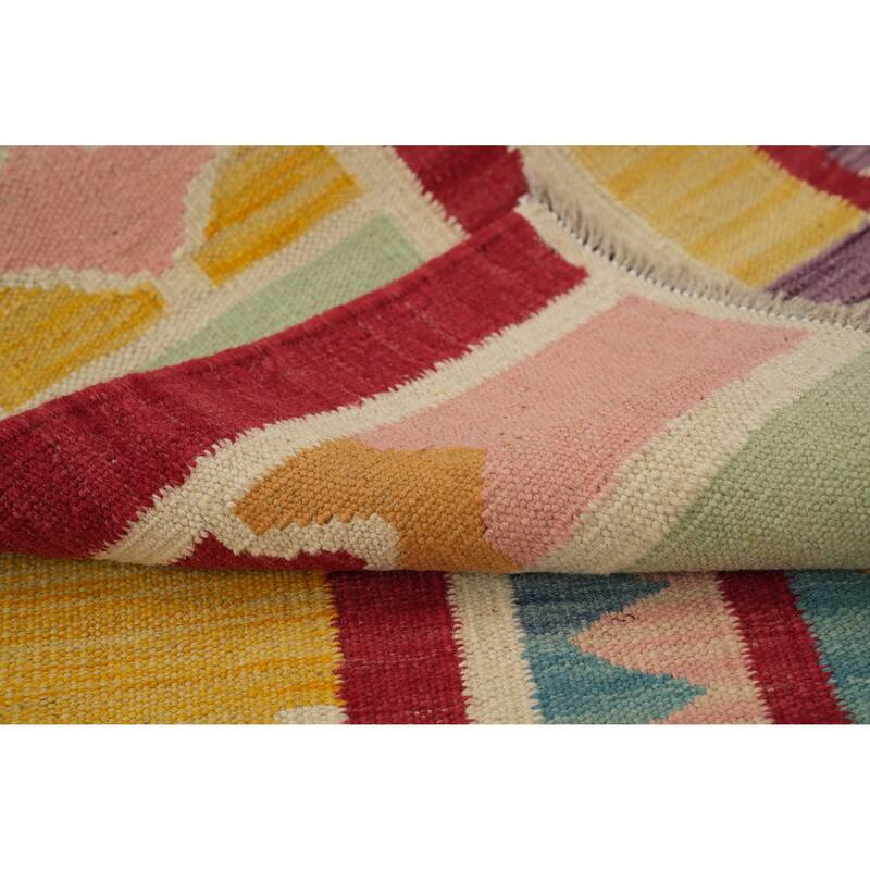 Hand Woven Oriental 100% Wool Carpet Southwestern Modern Multi-Colored Kilim Runner Rug - 8' 2'' X 2' 1''