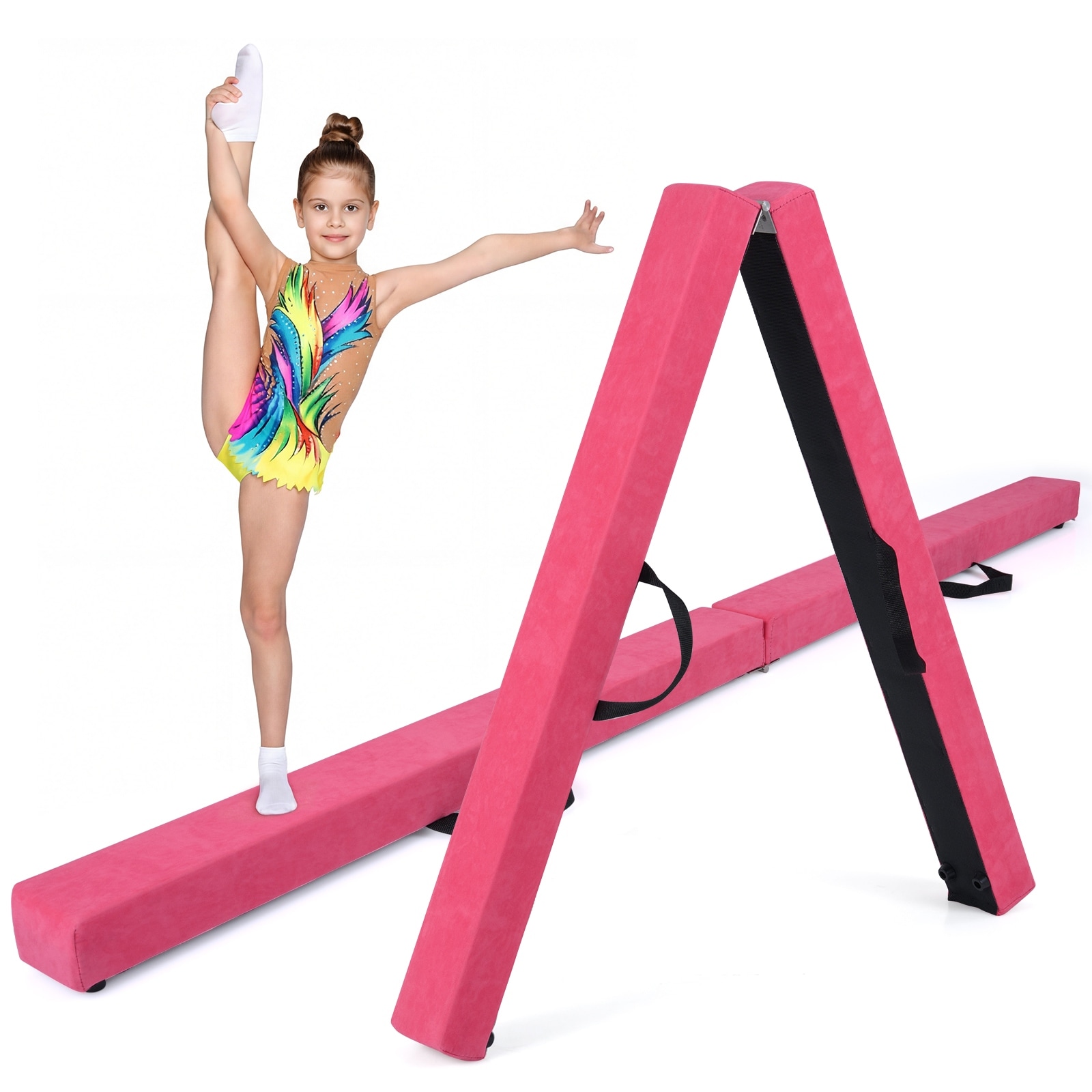 Gymax 7FT Folding Gymnastic Beam Portable Floor Balance Beam w/Handles
