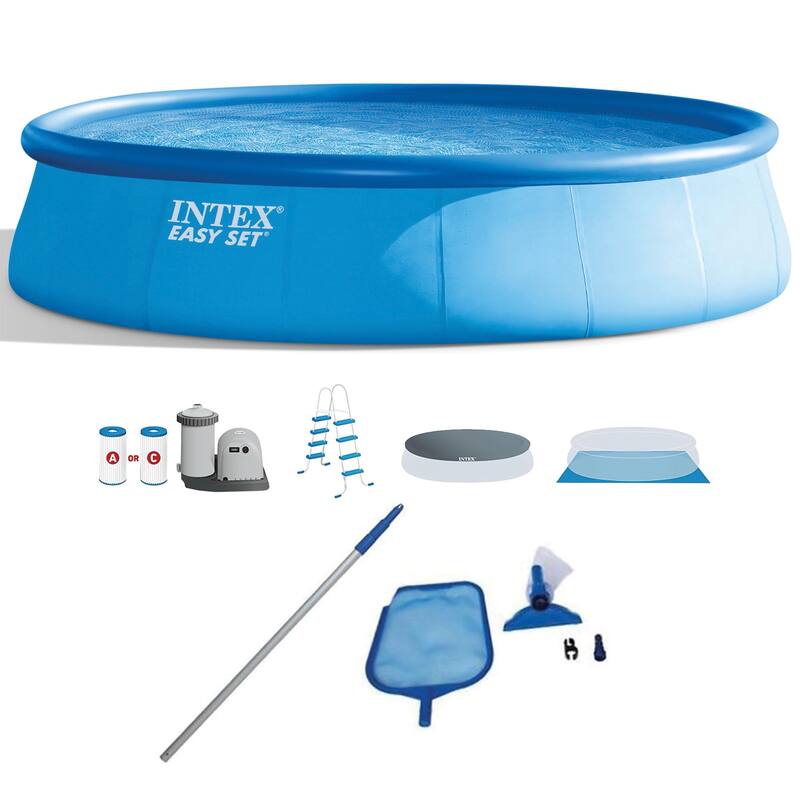 Round Above Ground Swimming Pool Set w/ Cleaning Maintenance Swimming Pool Kit - 132.2