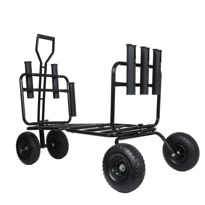 Fishing Cart Beach Cart Collapsible Wagon w/11'' All-Terrain Wheels for Sand, Heavy Duty Garden Cart with Rod Holders