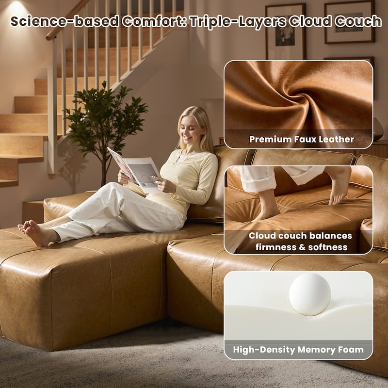 HOOOWOOO Mid-Century Modern Upholstery Fabric L-shaped Sectional Sofa