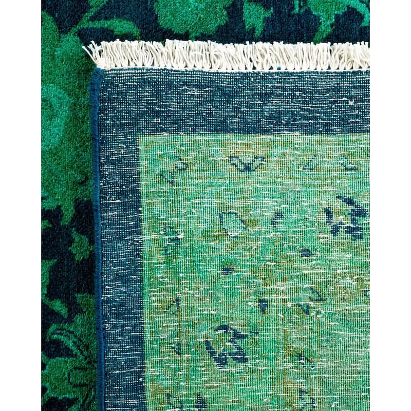 Overton Hand Knotted Wool Vintage Inspired Modern Contemporary Overdyed Green Area Rug - 10' 2" x 14' 4"
